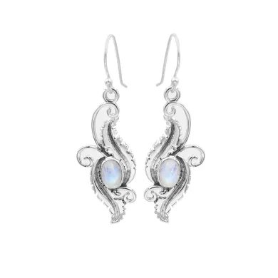 Victorian Filigree Rainbow Moonstone Earrings - 925 Sterling Silver