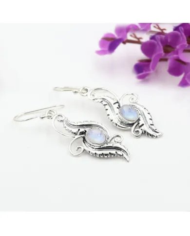 Victorian Filigree Rainbow Moonstone Earrings - 925 Sterling Silver