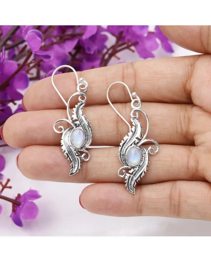 Victorian Filigree Rainbow Moonstone Earrings - 925 Sterling Silver