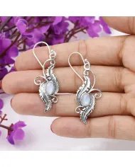 Victorian Filigree Rainbow Moonstone Earrings - 925 Sterling Silver