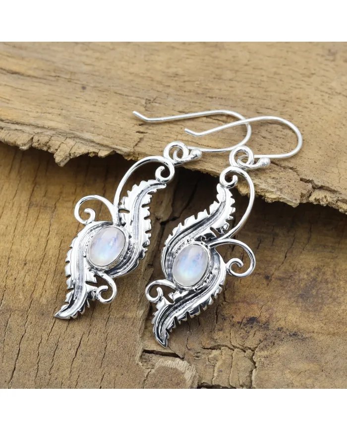Victorian Filigree Rainbow Moonstone Earrings - 925 Sterling Silver