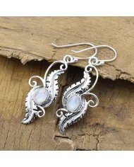 Victorian Filigree Rainbow Moonstone Earrings - 925 Sterling Silver