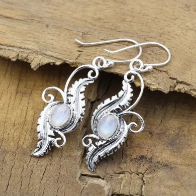 Victorian Filigree Rainbow Moonstone Earrings - 925 Sterling Silver
