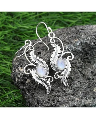 Victorian Filigree Rainbow Moonstone Earrings - 925 Sterling Silver