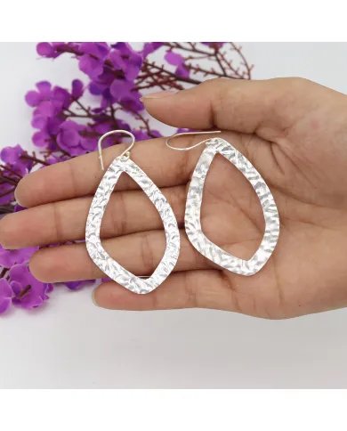 Hammered Dangle Earrings - 925 Sterling Silver Handmade Jewelry