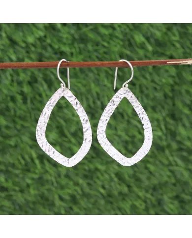 Hammered Dangle Earrings - 925 Sterling Silver Handmade Jewelry