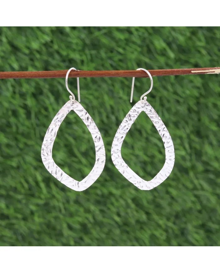 Hammered Dangle Earrings - 925 Sterling Silver Handmade Jewelry