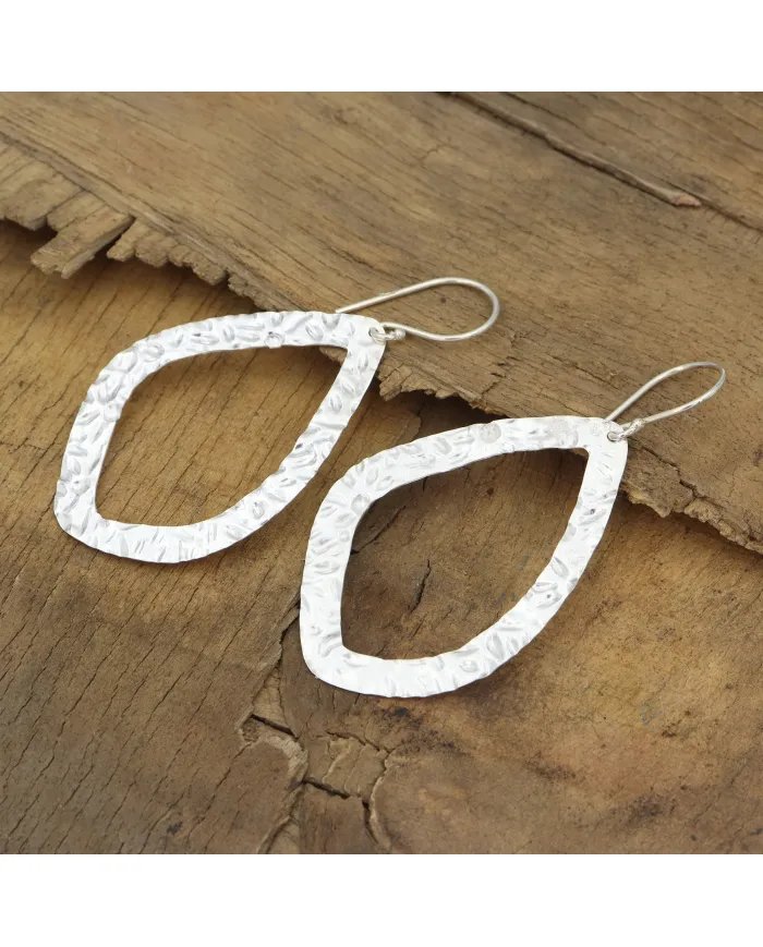 Hammered Dangle Earrings - 925 Sterling Silver Handmade Jewelry