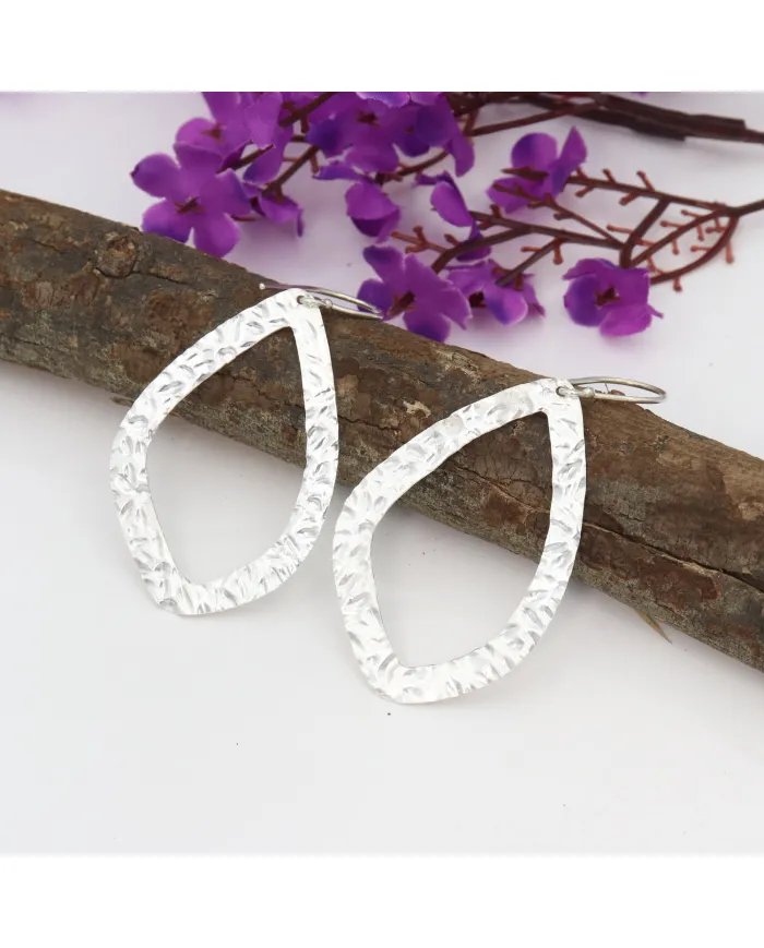 Hammered Dangle Earrings - 925 Sterling Silver Handmade Jewelry