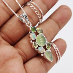 Ethiopian Opal Pendant, Silver Necklace, Prehnite Pendant, Idocrase Pendant, Statement Pendant, Peridot Pendant, Women's Pendant