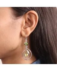 Citrine & Peridot Earrings - 925 Sterling Silver Versatile Gift Jewelry
