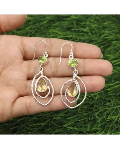 Citrine & Peridot Earrings - 925 Sterling Silver Versatile Gift Jewelry