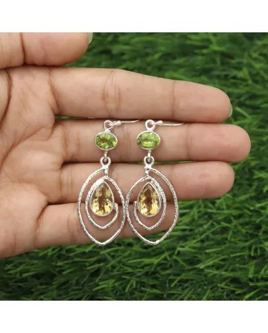 Citrine & Peridot Earrings - 925 Sterling Silver Versatile Gift Jewelry