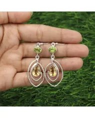 Citrine & Peridot Earrings - 925 Sterling Silver Versatile Gift Jewelry