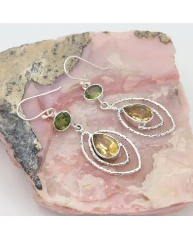 Citrine & Peridot Earrings - 925 Sterling Silver Versatile Gift Jewelry