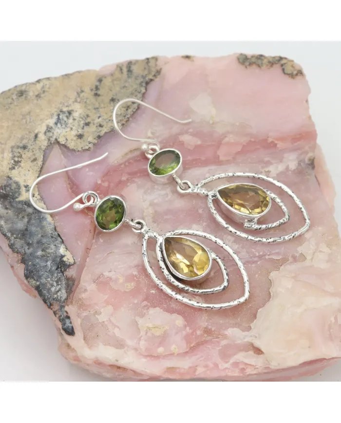 Citrine & Peridot Earrings - 925 Sterling Silver Versatile Gift Jewelry