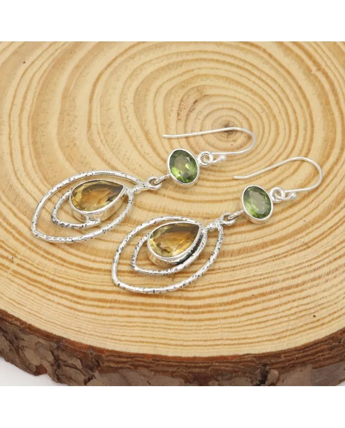 Citrine & Peridot Earrings - 925 Sterling Silver Versatile Gift Jewelry