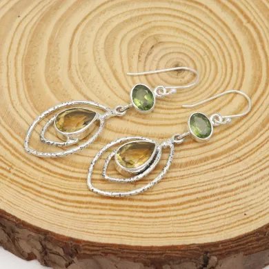 Citrine & Peridot Earrings - 925 Sterling Silver Versatile Gift Jewelry