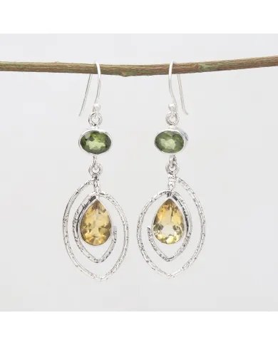 Citrine & Peridot Earrings - 925 Sterling Silver Versatile Gift Jewelry