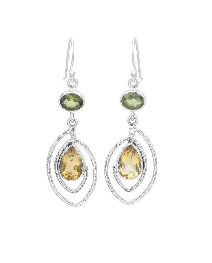 Citrine & Peridot Earrings - 925 Sterling Silver Versatile Gift Jewelry