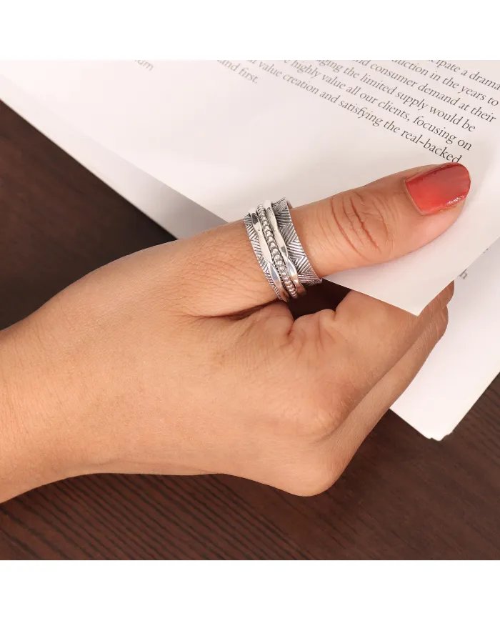 925 Sterling Silver Spinner Ring with Oxide - Fidget & Meditation Jewelry