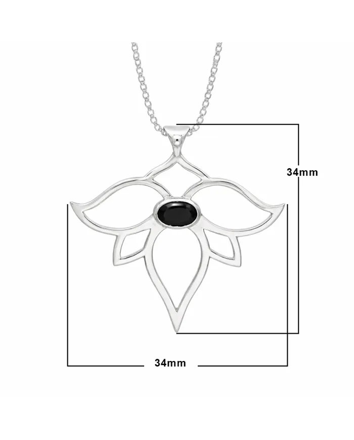 Black Onyx Lotus Pendant - 925 Sterling Silver Handmade Open Petals Design