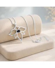 Black Onyx Lotus Pendant - 925 Sterling Silver Handmade Open Petals Design