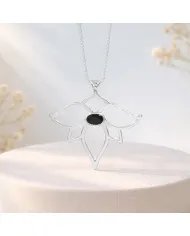 Black Onyx Lotus Pendant - 925 Sterling Silver Handmade Open Petals Design