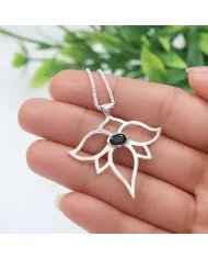 Black Onyx Lotus Pendant - 925 Sterling Silver Handmade Open Petals Design