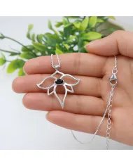 Black Onyx Lotus Pendant - 925 Sterling Silver Handmade Open Petals Design