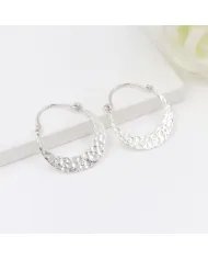 Handmade Hammered Half Moon Hoop Earrings - 925 Sterling Silver Jewelry