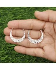 Handmade Hammered Half Moon Hoop Earrings - 925 Sterling Silver Jewelry