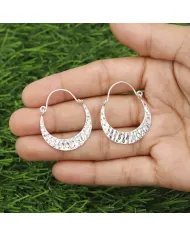 Handmade Hammered Half Moon Hoop Earrings - 925 Sterling Silver Jewelry
