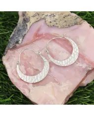 Handmade Hammered Half Moon Hoop Earrings - 925 Sterling Silver Jewelry