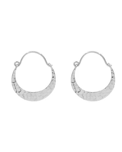 Handmade Hammered Half Moon Hoop Earrings - 925 Sterling Silver Jewelry