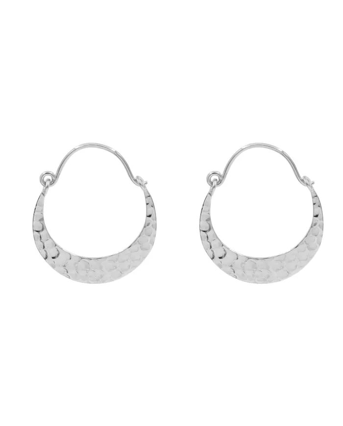 Handmade Hammered Half Moon Hoop Earrings - 925 Sterling Silver Jewelry