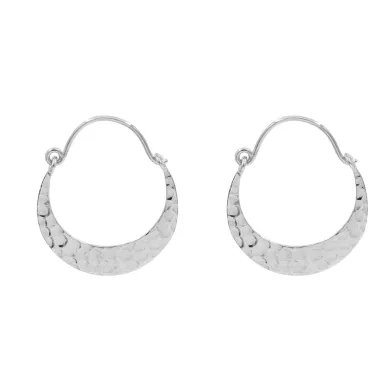 Handmade Hammered Half Moon Hoop Earrings - 925 Sterling Silver Jewelry