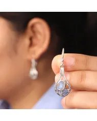 Moonstone Earrings - 925 Sterling Silver Handmade Gemstone Jewelry Gift