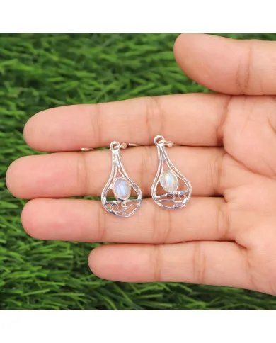Moonstone Earrings - 925 Sterling Silver Handmade Gemstone Jewelry Gift