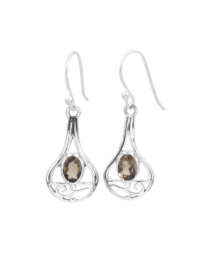 Smoky Quartz Earrings - 925 Sterling Silver Handmade Gemstone Jewelry Gift