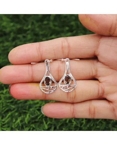 Smoky Quartz Earrings - 925 Sterling Silver Handmade Gemstone Jewelry Gift