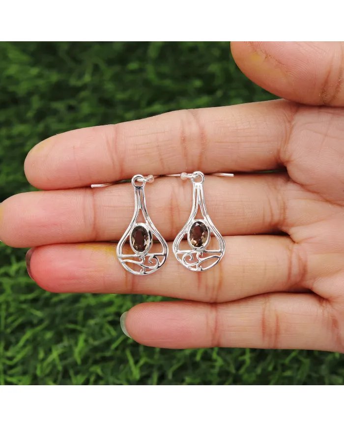Smoky Quartz Earrings - 925 Sterling Silver Handmade Gemstone Jewelry Gift