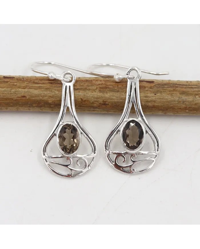 Smoky Quartz Earrings - 925 Sterling Silver Handmade Gemstone Jewelry Gift