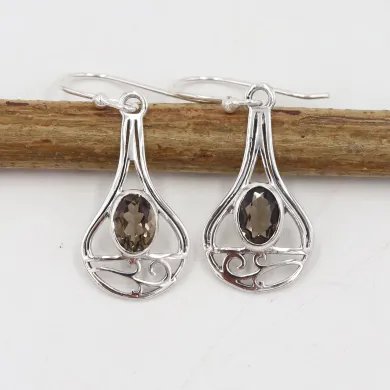 Smoky Quartz Earrings - 925 Sterling Silver Handmade Gemstone Jewelry Gift
