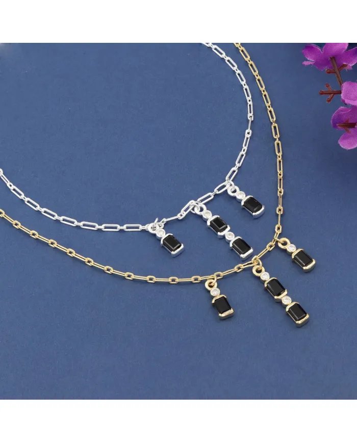 Black Onyx & Swarovski Crystal Necklace – Gold Plated 925 Silver Jewelry