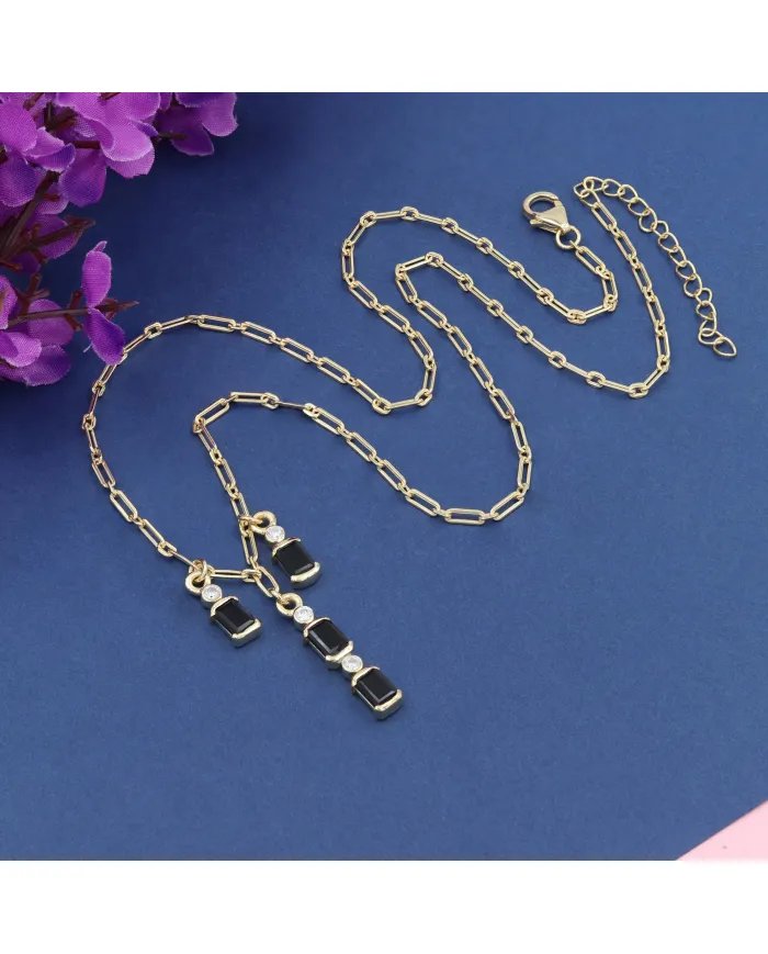 Black Onyx & Swarovski Crystal Necklace – Gold Plated 925 Silver Jewelry