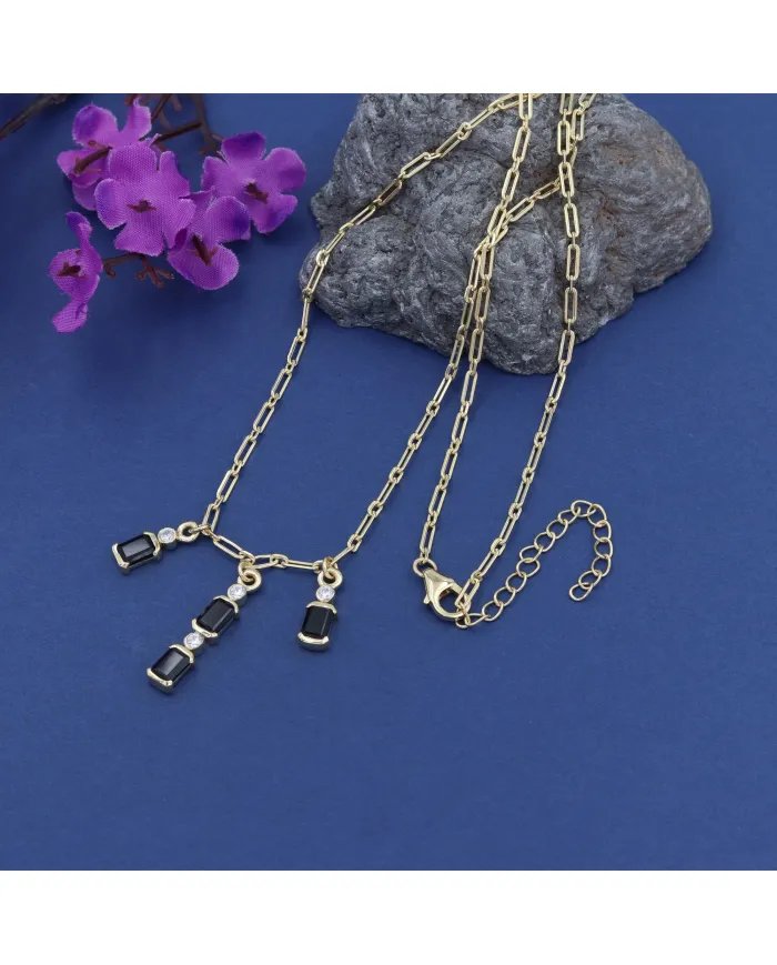 Black Onyx & Swarovski Crystal Necklace – Gold Plated 925 Silver Jewelry