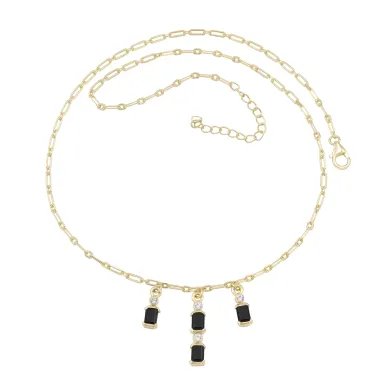 Black Onyx & Swarovski Crystal Necklace – Gold Plated 925 Silver Jewelry