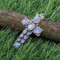 Moonstone Necklaces, Holy Cross Pendant, Religious Pendant, Silver Necklaces, Vintage Pendant, June Birthstone, Christmas Gifts
