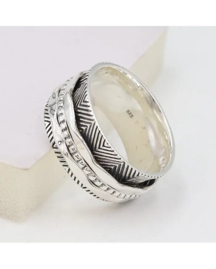 925 Sterling Silver Spinner Ring with Oxide - Fidget & Meditation Jewelry